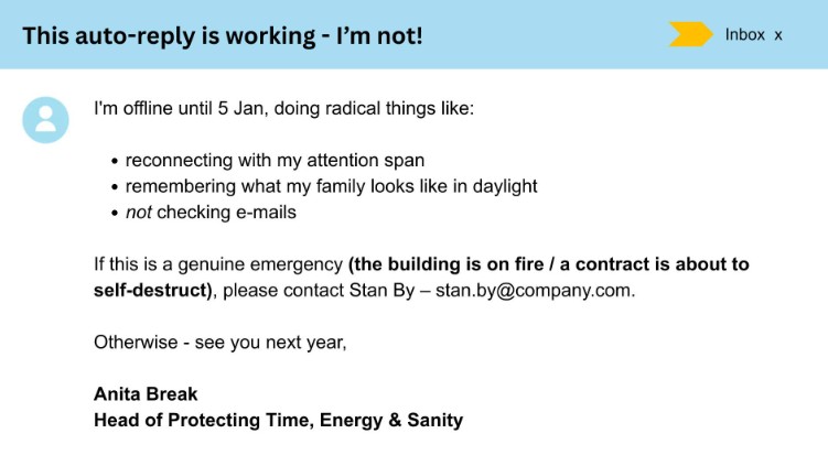 A cheeky out of office assistant template